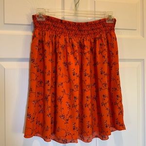 Old Navy Orange Floral Smocked Waist Skirt